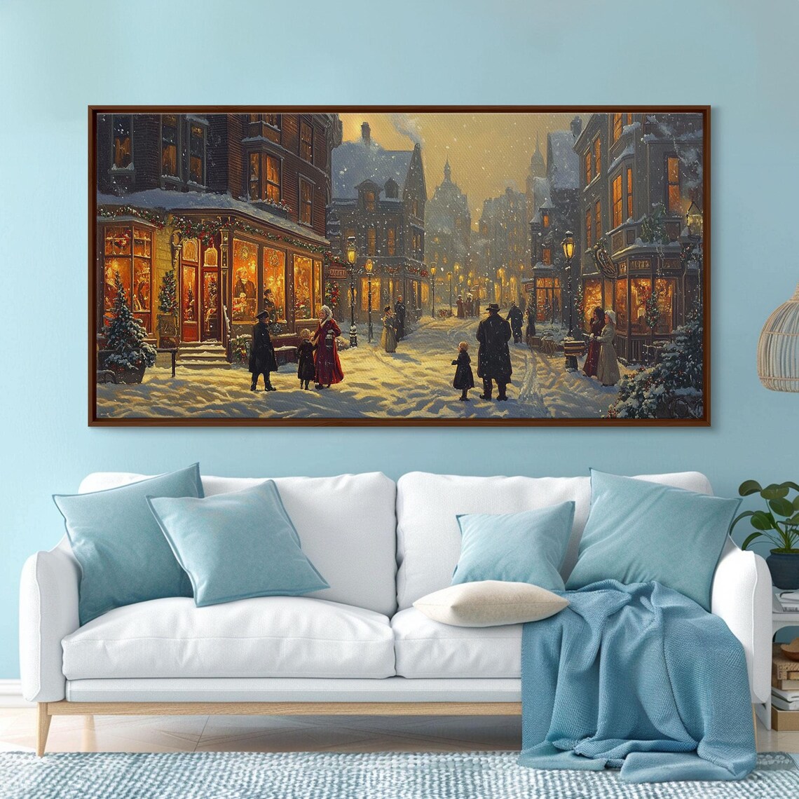 Victorian Christmas Street Scene, Vintage Holiday Art Print - Image 3