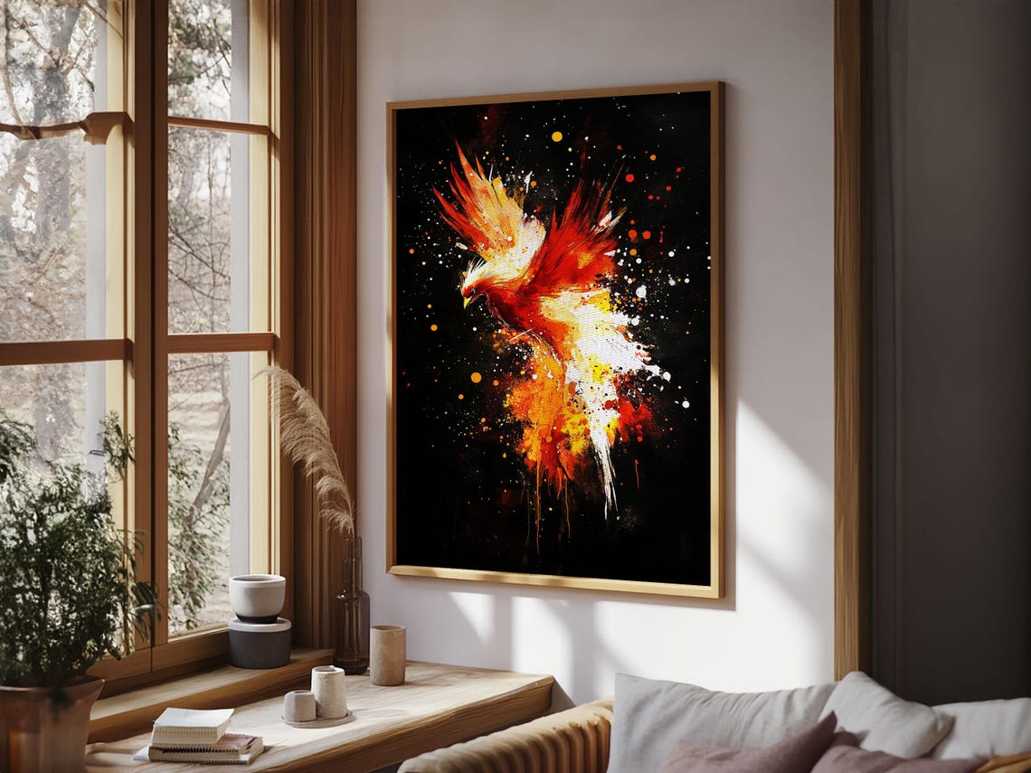 Phoenix Rising In Flames Splash Art Bold Firebird Graffiti Punk Poster - Image 5