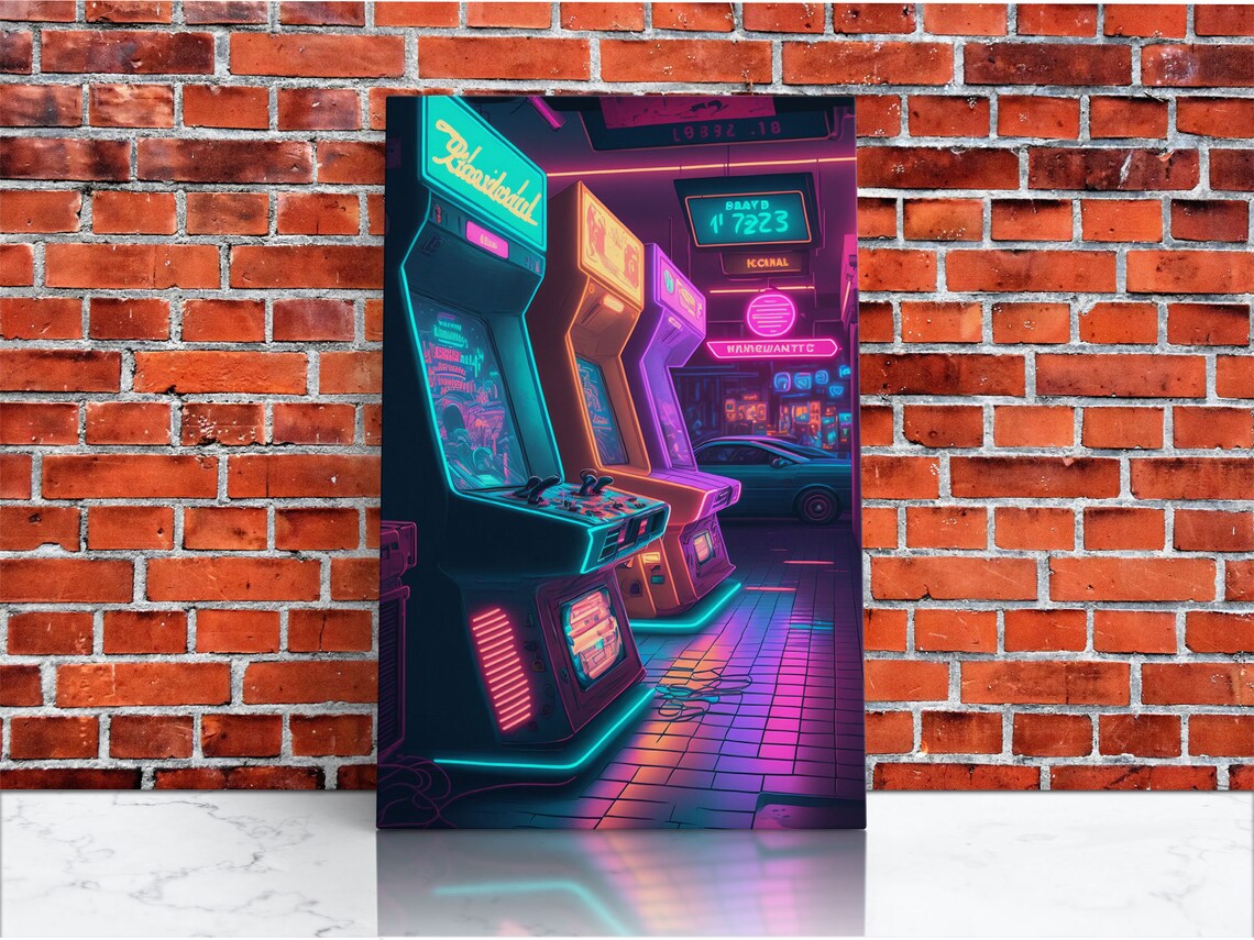 Neon Arcade Synthwave Game Room Art Print - Image 3