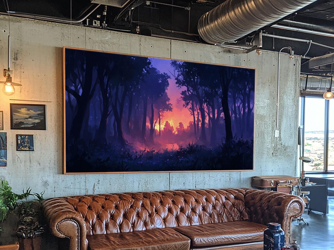 Dark Fantasy Forest Sunset Moody Purple Trees Landscape Art Poster - Image 3