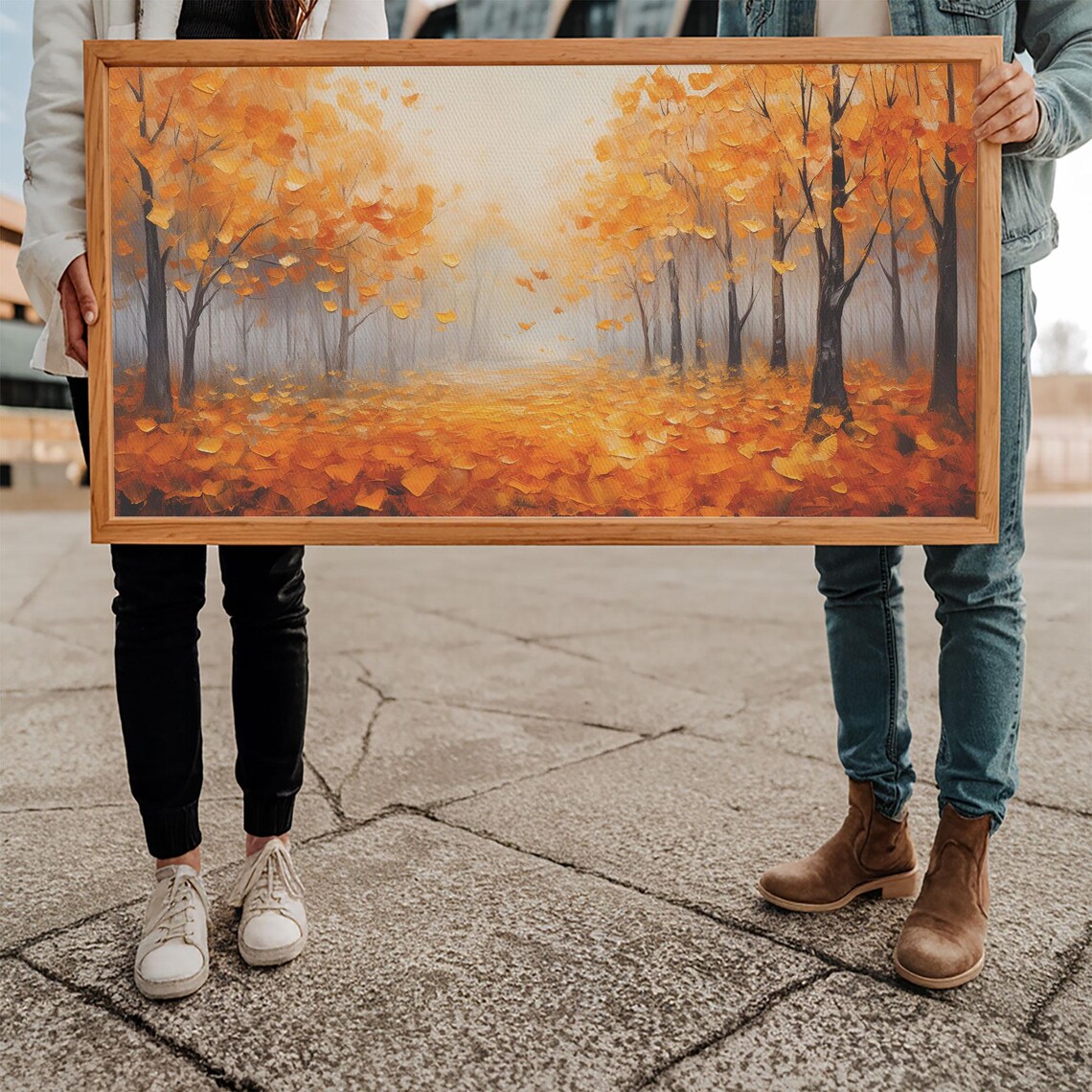 Golden Autumn Forest Falling Leaves Palette Knife Oil Painting Poster - Image 5