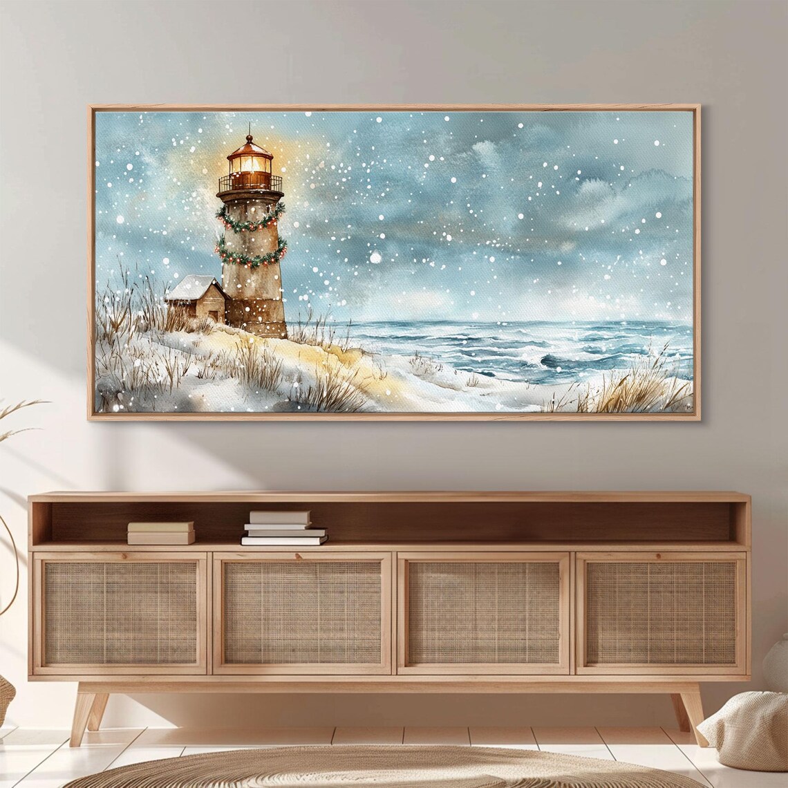 Coastal Christmas Lighthouse, Holiday Art Print - Image 6