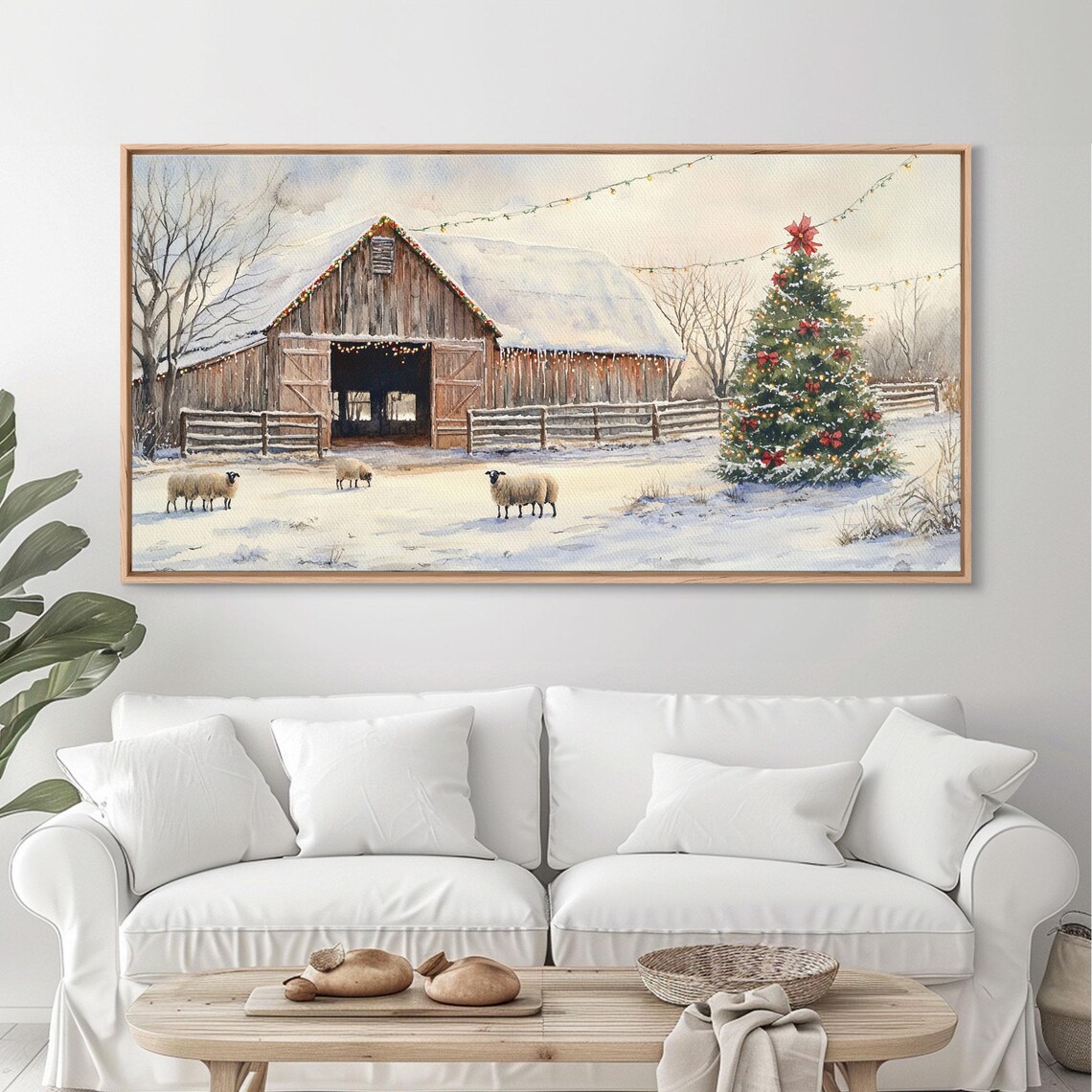 Christmas Barn and Sheep, Rustic Farmhouse Art Print - Image 4