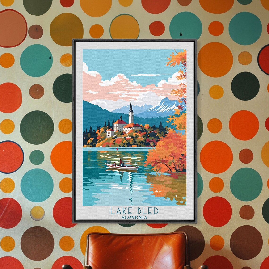 Lake Bled Slovenia Island Church Autumn Boat Ride Travel Poster - Image 2