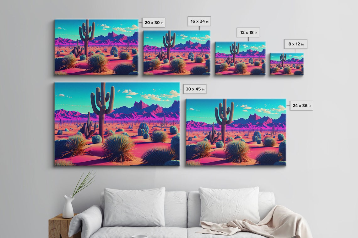 Synthwave Cactus Desert Neon Pink Mountains Saguaro Retro Art Poster - Image 2