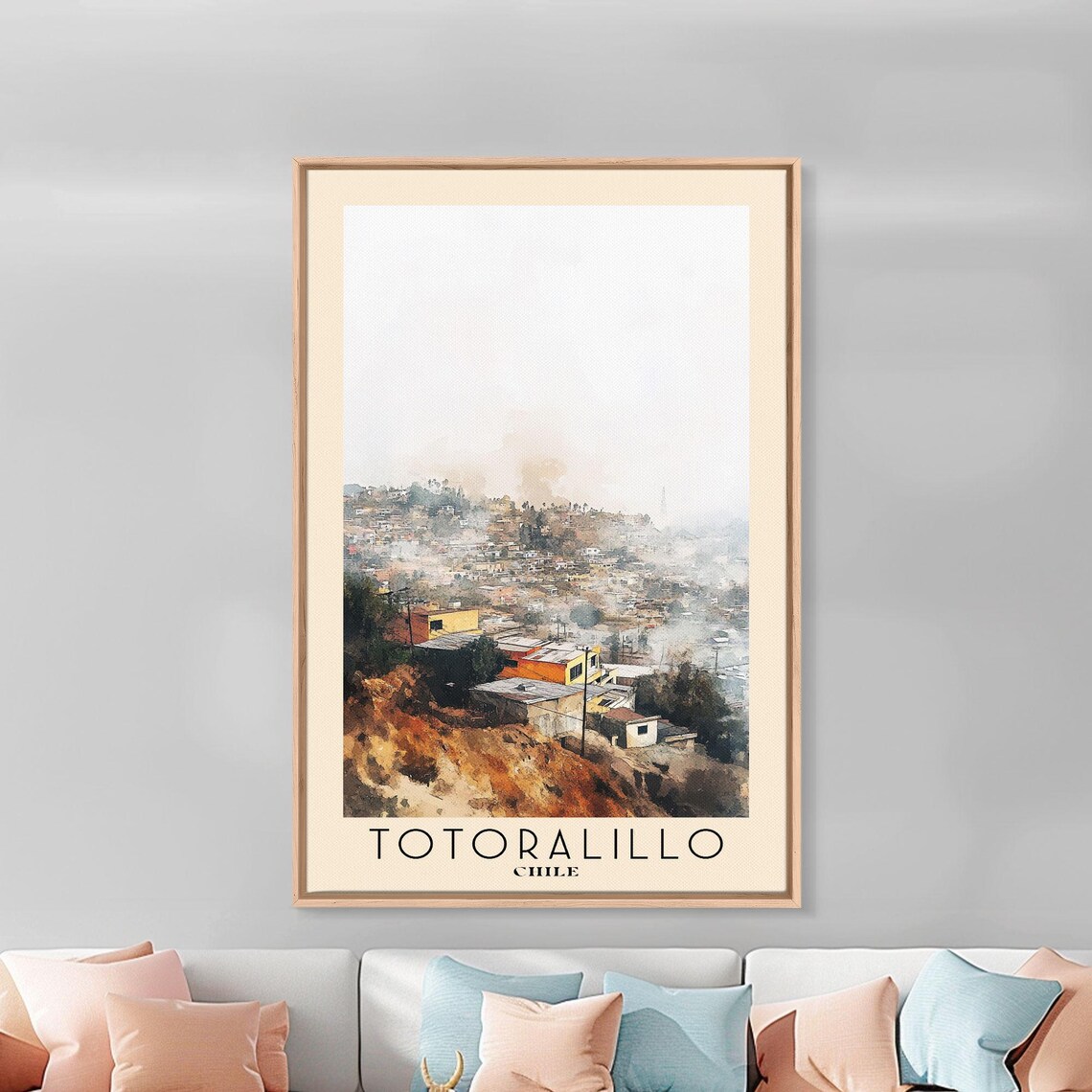 Totoralillo Chile Hillside Town Colorful Houses Watercolor Poster