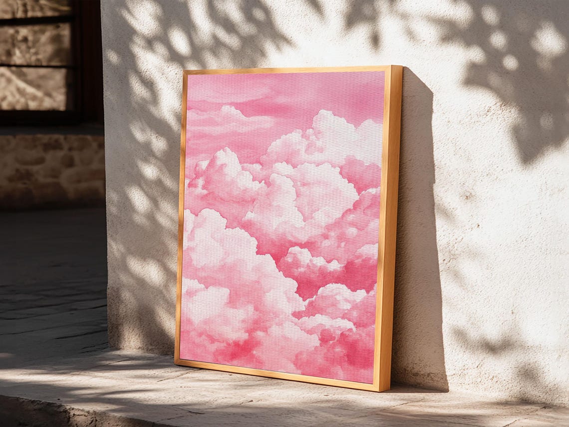 Pink Cloudscape Watercolor Fluffy Dreamy Sky Serene Bedroom Poster - Image 2