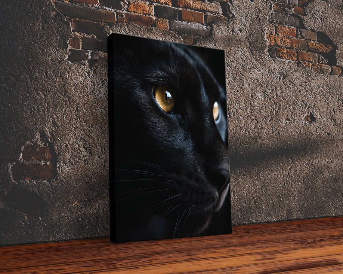 Black Cat Close Up Amber Eye Dramatic Dark Feline Portrait Photo Poster - Image 2