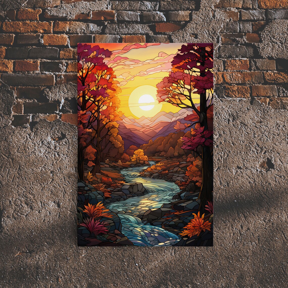 Fall Mosaic Stained Glass Style Autumn Art Print
