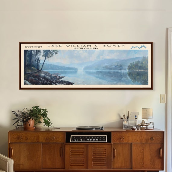 Lake William C Bowen South Carolina Framed Print Lake House Decor Panoramic Wall Art Travel Poster Landscape Painting Bedroom