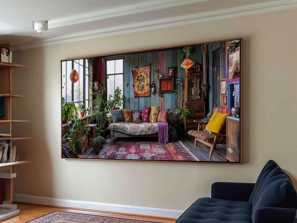 Boho Living Room Interior Daybed Plants Rustic Cottage Cozy Art Print - Image 6