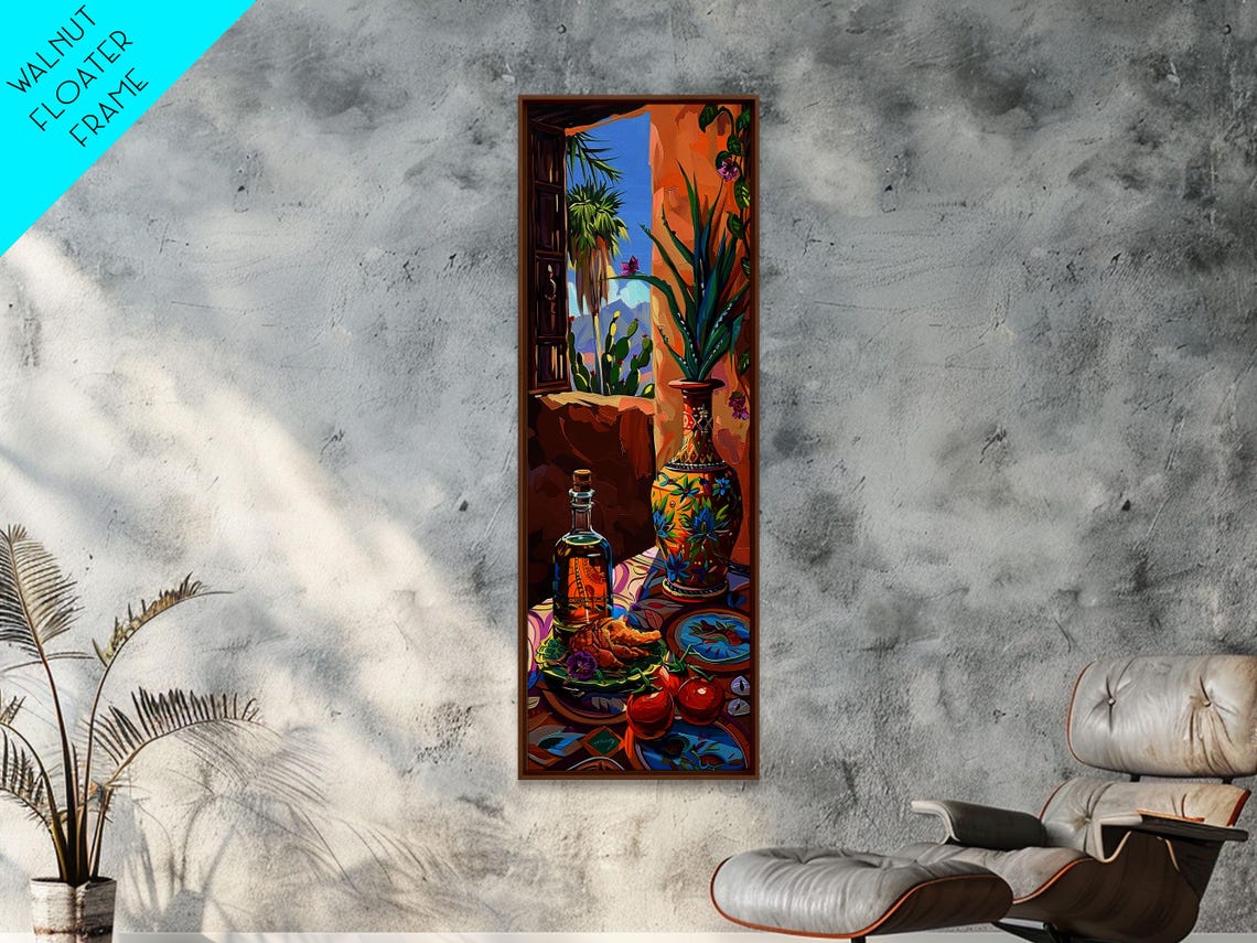 Tropical Landscape Art Print Framed On Vertical Food Art For Kitchen Spanish Inspired Coastal Art Print Modern Wall Art - Image 2