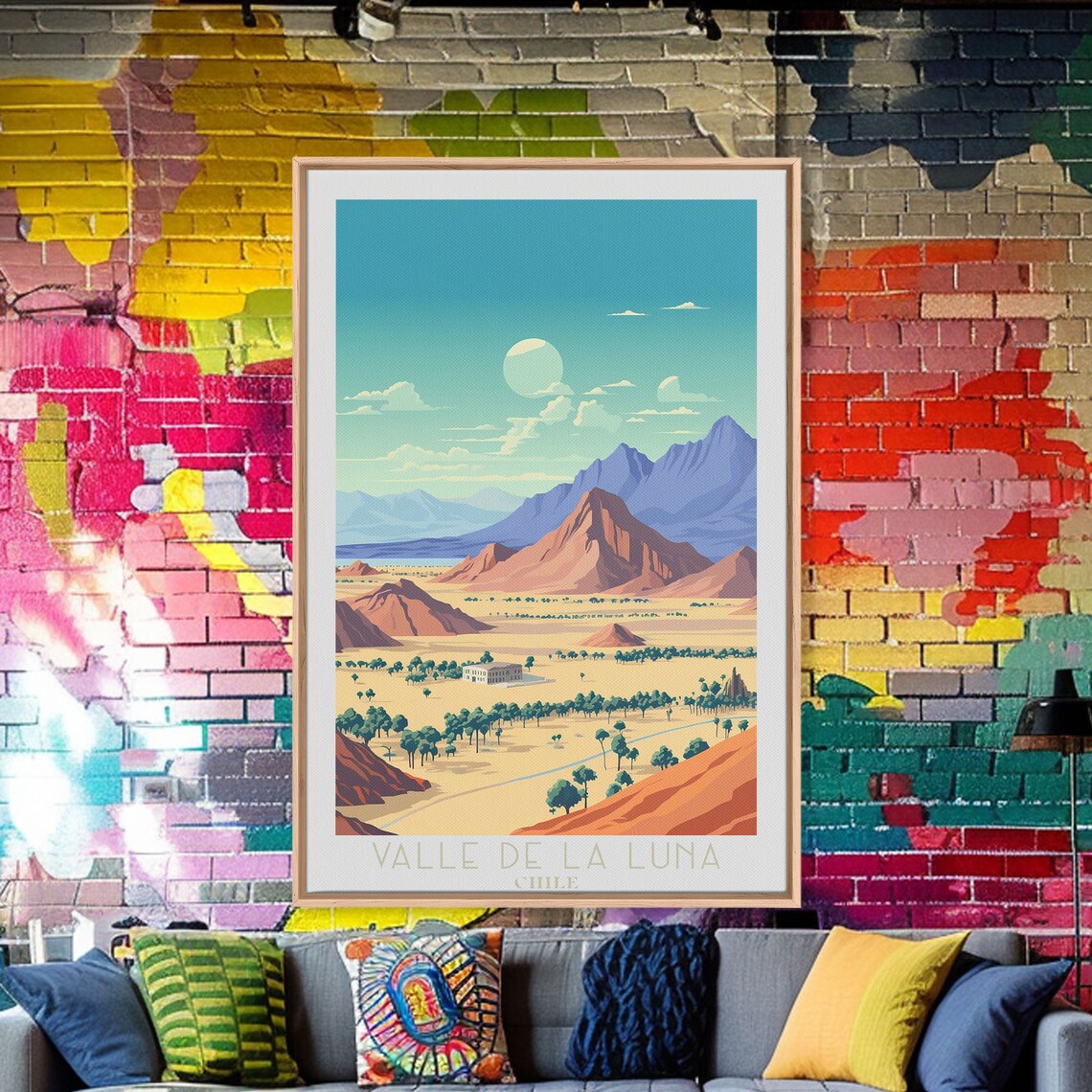 Valle de la Luna Chile Desert Moon Valley Red Rocks Blue Peaks Travel Poster - Image 3