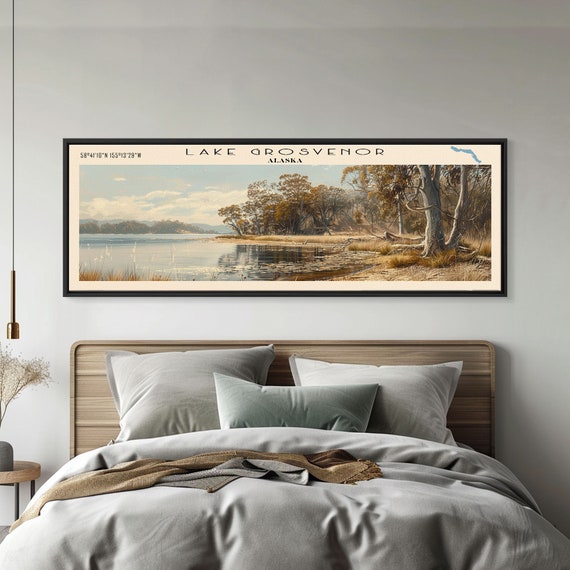 Lake Grosvenor Framed Print Lake House Decor Panoramic Wall Art Travel Poster Stunning Landscape Painting Home Art
