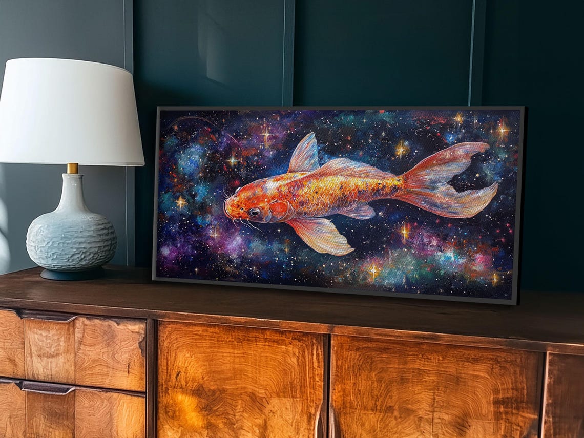Cosmic Koi Fish Swimming Through Starry Galaxy Nebula Art Poster - Image 3