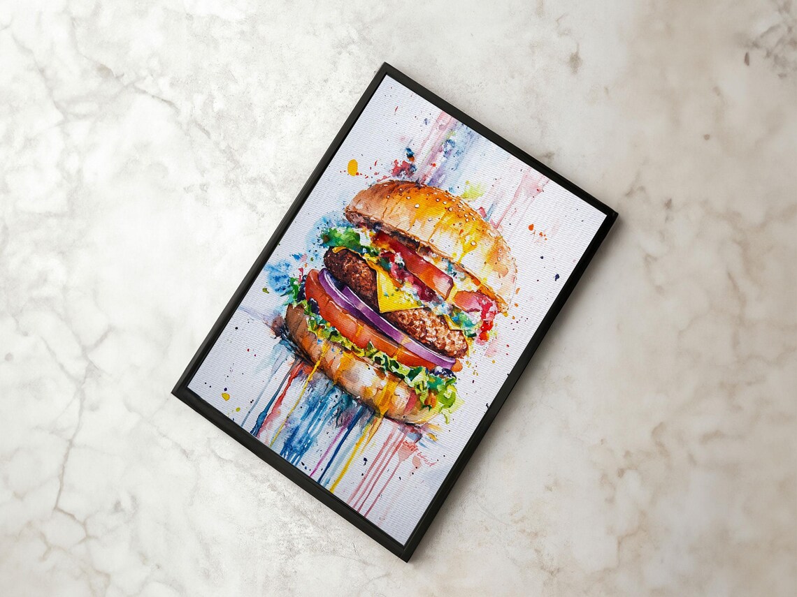 Cute Hamburger Painting, Kitchen Wall Art Print - Image 3