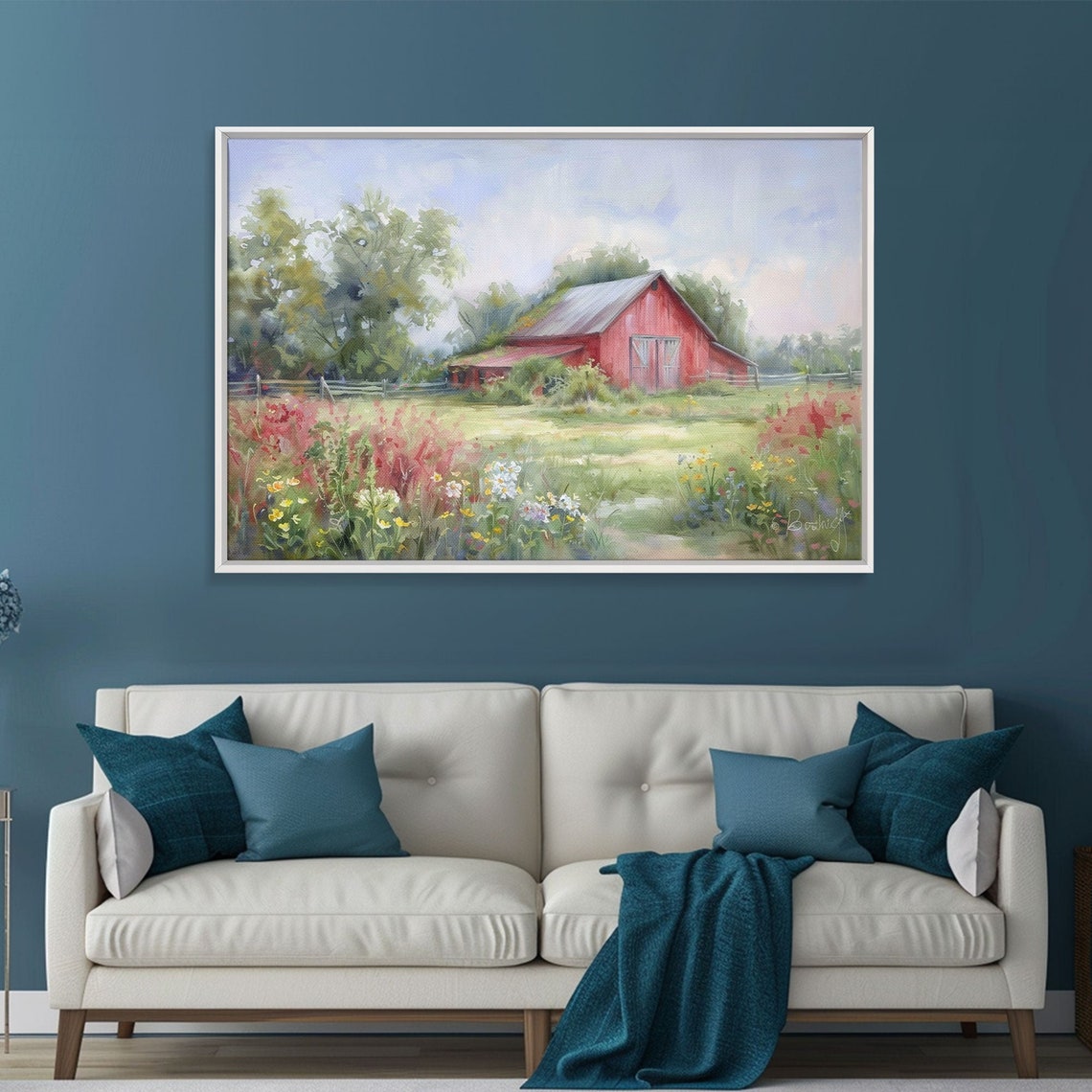 Red Barn Wildflower Meadow Watercolor Rustic Farmhouse Summer Poster - Image 5