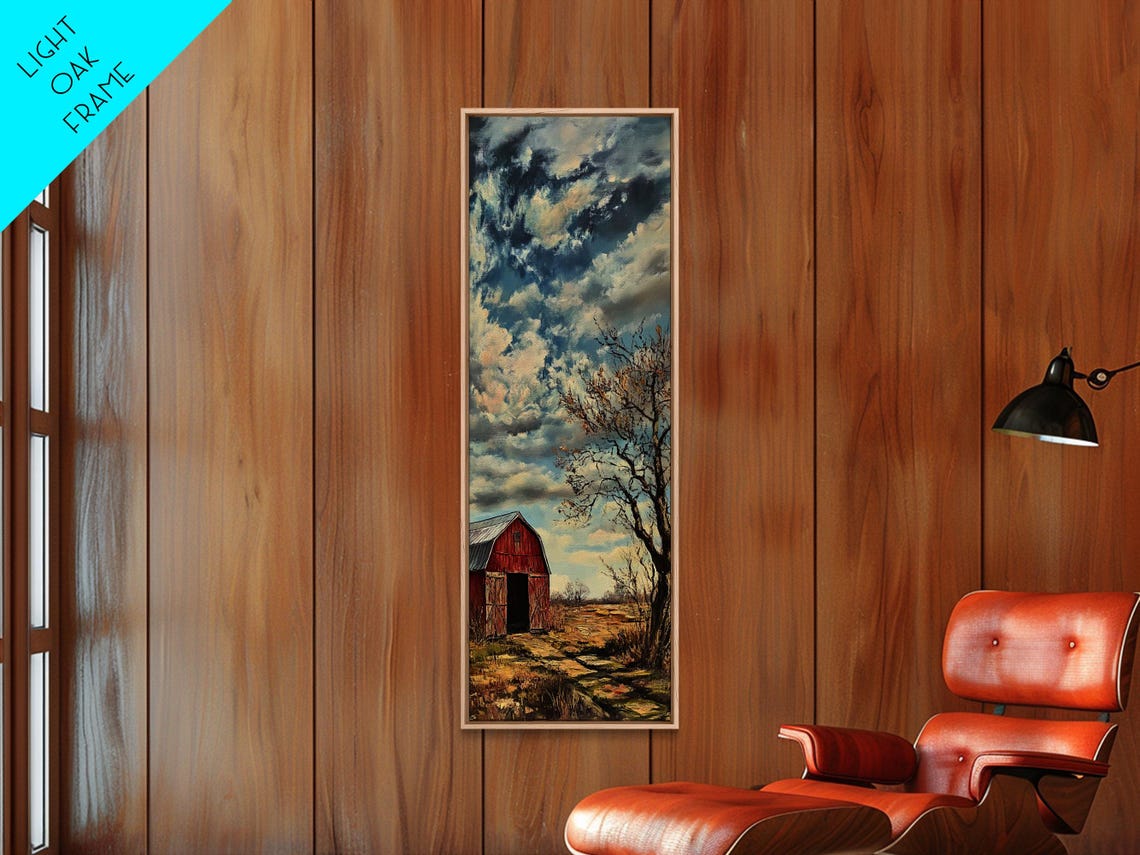 Red Barn Under Dramatic Cloudy Sky Rustic Farm Landscape Poster - Image 5