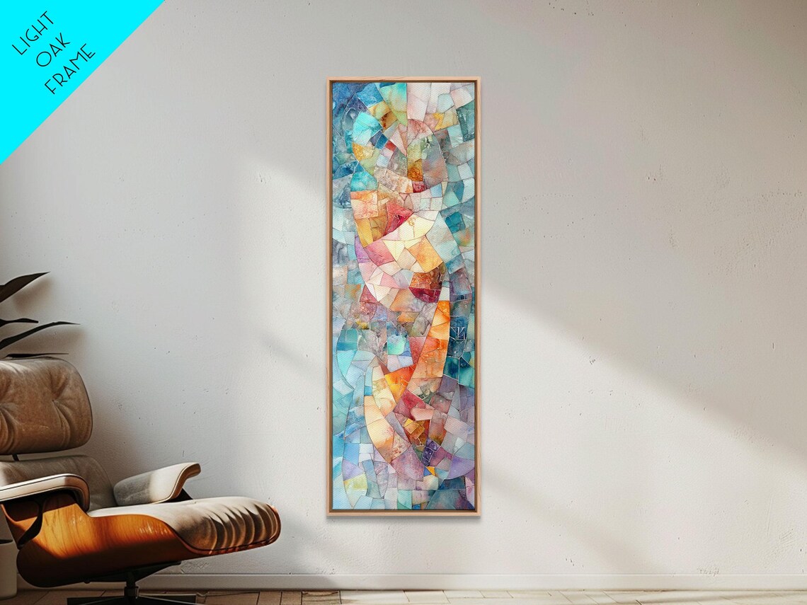 Soft Pastel Mosaic Abstract Muted Tones Blue Pink Peach Coastal Vertical Poster