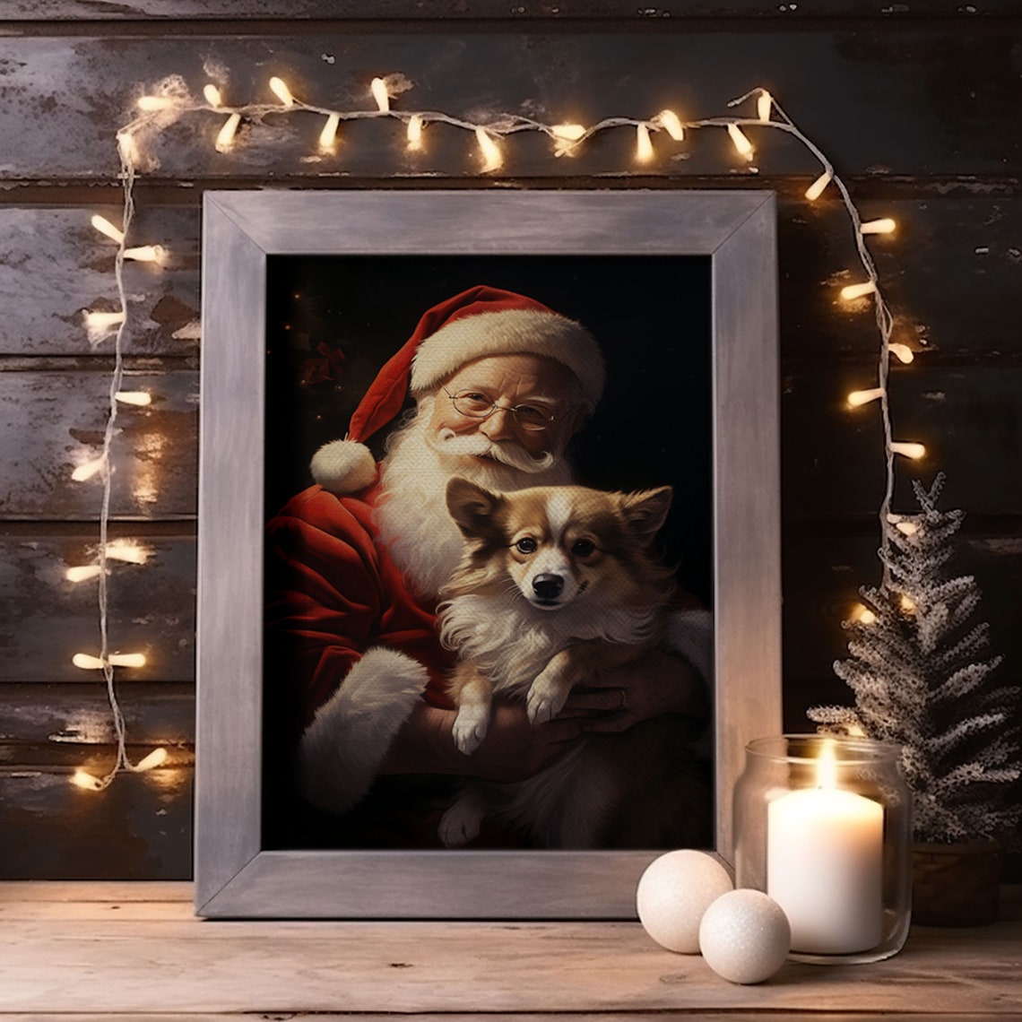 Santa Claus And His Corgi Christmas Wall Art Christmas Dog Winter Wall Art Santa Decor Santa Art Print Farmhouse Christmas