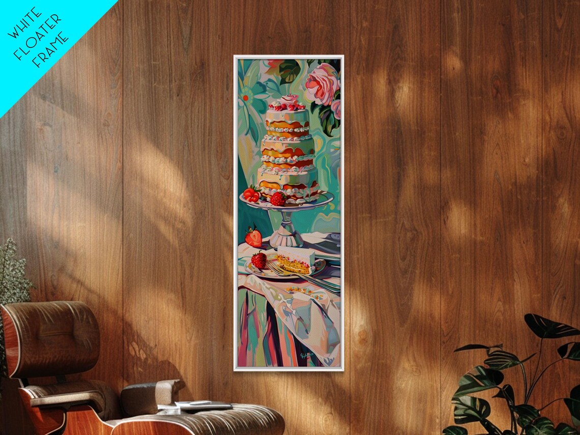 Colorful Layered Cake Strawberry Dessert Still Life Painting Poster - Image 4