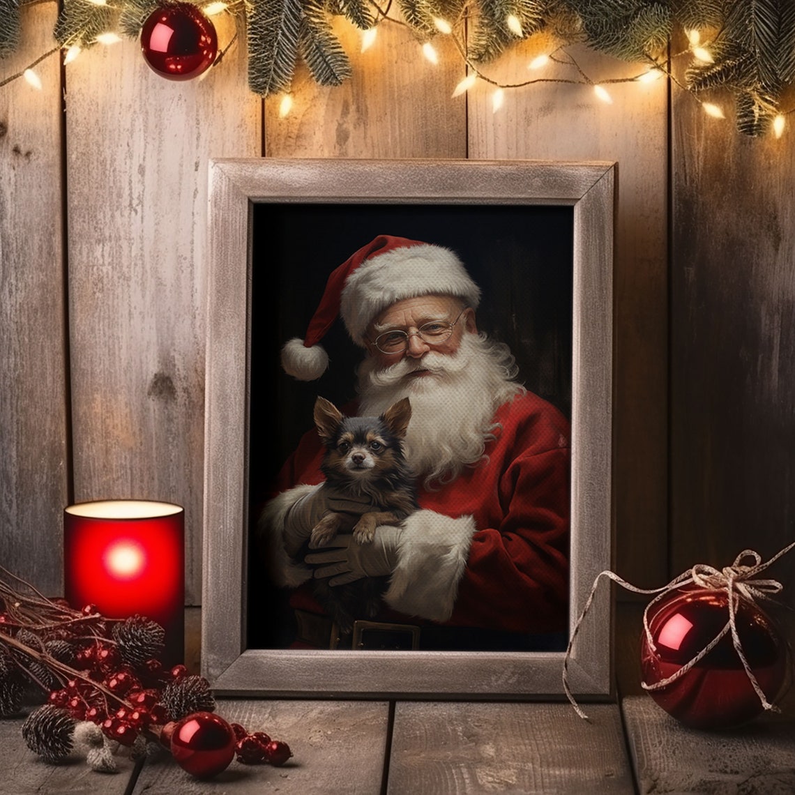 Santa Claus And His Chihuahua Christmas Wall Art Christmas Dog Winter Wall Art Santa Decor Santa Art Print Farmhouse Christmas