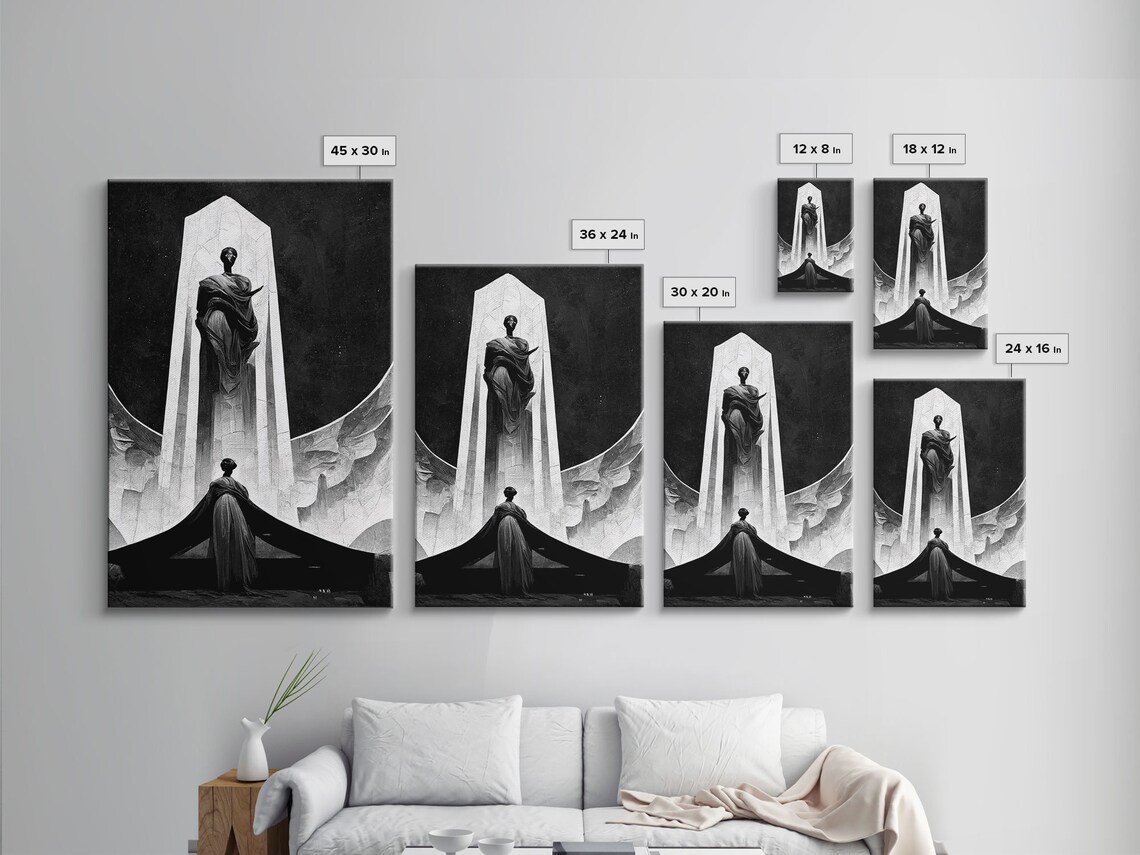 Black And White Art Deco Statue Obelisk Portal Minimalist Wall Poster - Image 2