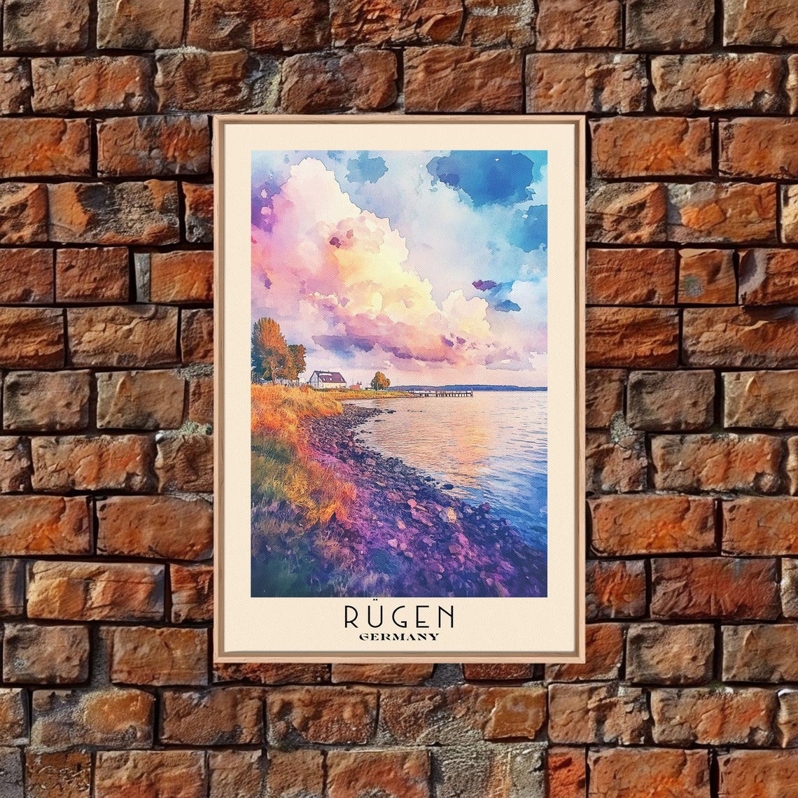 Rugen Germany Shoreline Cottage Pink Sunset Clouds Purple Rocks Poster - Image 4