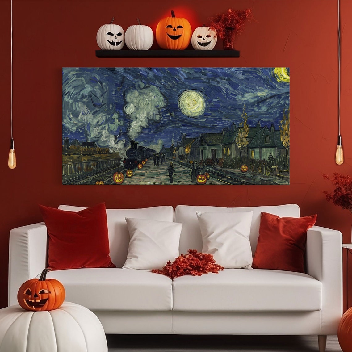 Starry Night Inspired Haunted Steam Train Framed Print Spooky Halloween Wall Art - Image 6