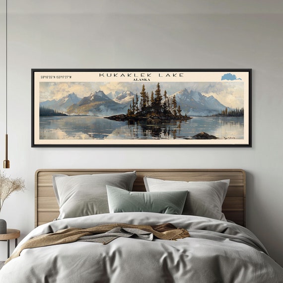 Kukaklek Lake Framed Print Panoramic Lake House Decor Wall Art Travel Poster Peaceful Lake Painting Nature Art