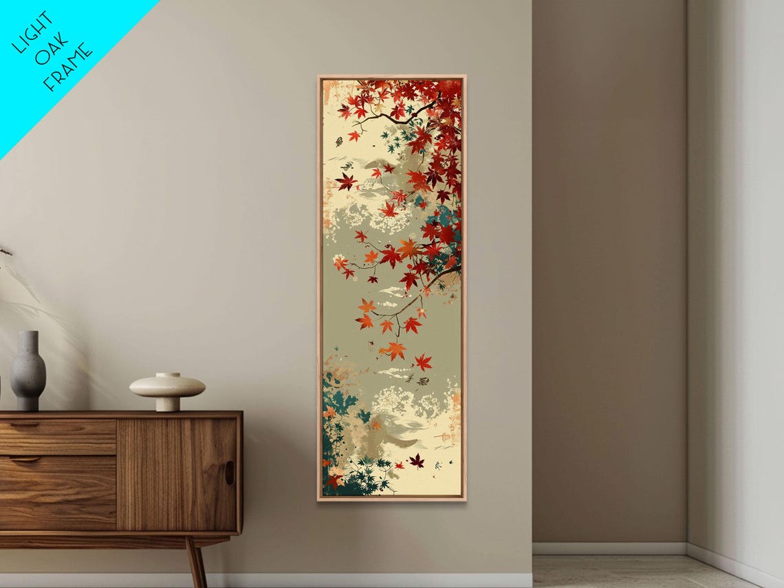 Autumn Maple Leaves Soft Neutral Japanese Tall Vertical Print