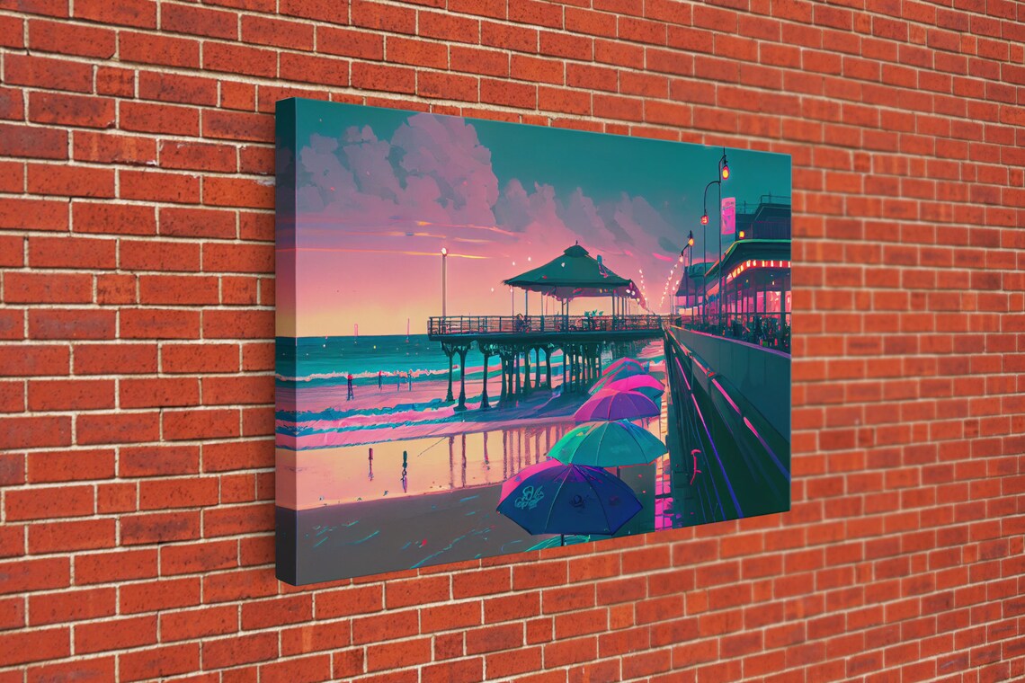 Neon Beach Cool Beach House Wall Decor, Synthwave Pier - Image 3