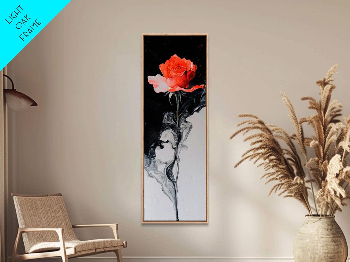 Dramatic Coral Rose Black White Smoke Swirl Modern Floral Poster - Image 6