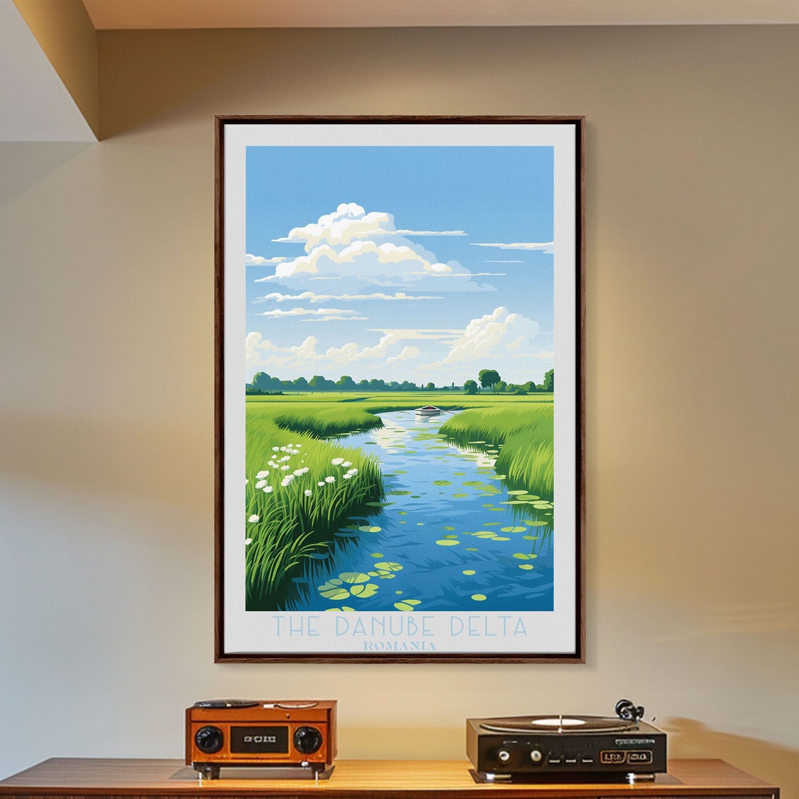 Danube Delta Romania Winding Channel Lily Pads Boat Travel Poster - Image 2