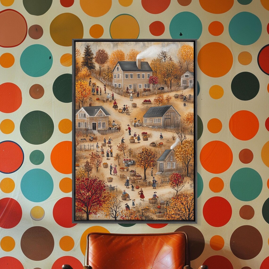 Folk Art Harvest Scene, Autumn Wall Art Print - Image 5