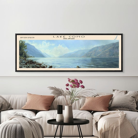 Lake Como Delaware Framed Print Lake House Decor Panoramic Wall Art Travel Poster Stunning Lake Painting Nature Art