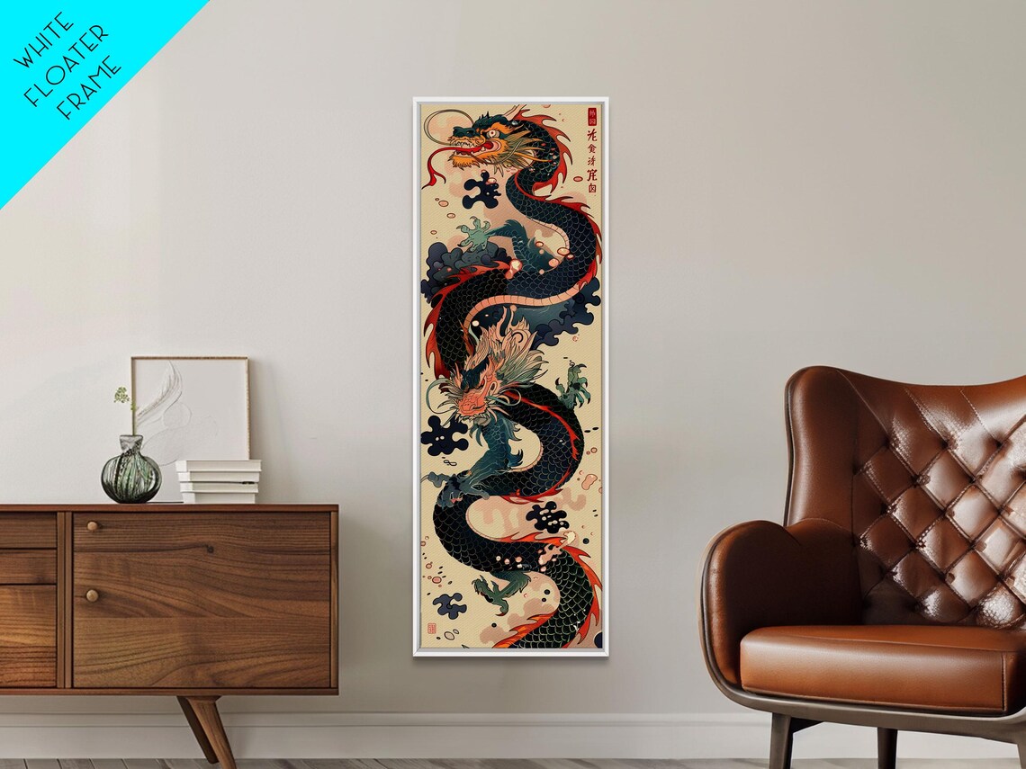 Japanese Dragon Wood Block Print, Cream Background - Image 6