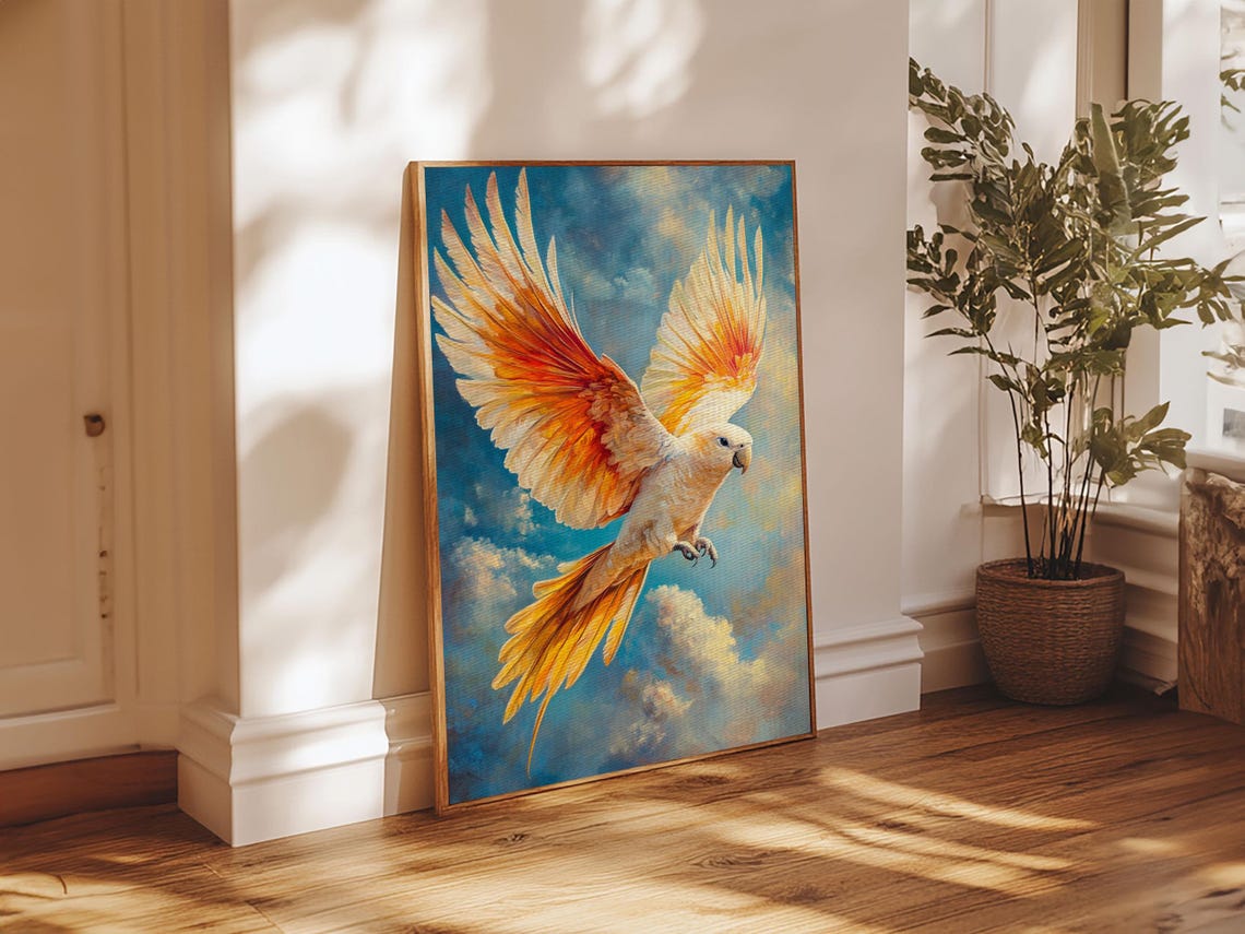 Cockatoo Parrot Soaring Sky Tropical Bird Flight Blue Sky Wall Poster - Image 3