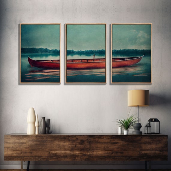 Skiff On The Lake Abandoned Canoe Lake House Art 3 Piece 3 Piece Wall Art Cool Unique Living Room Art
