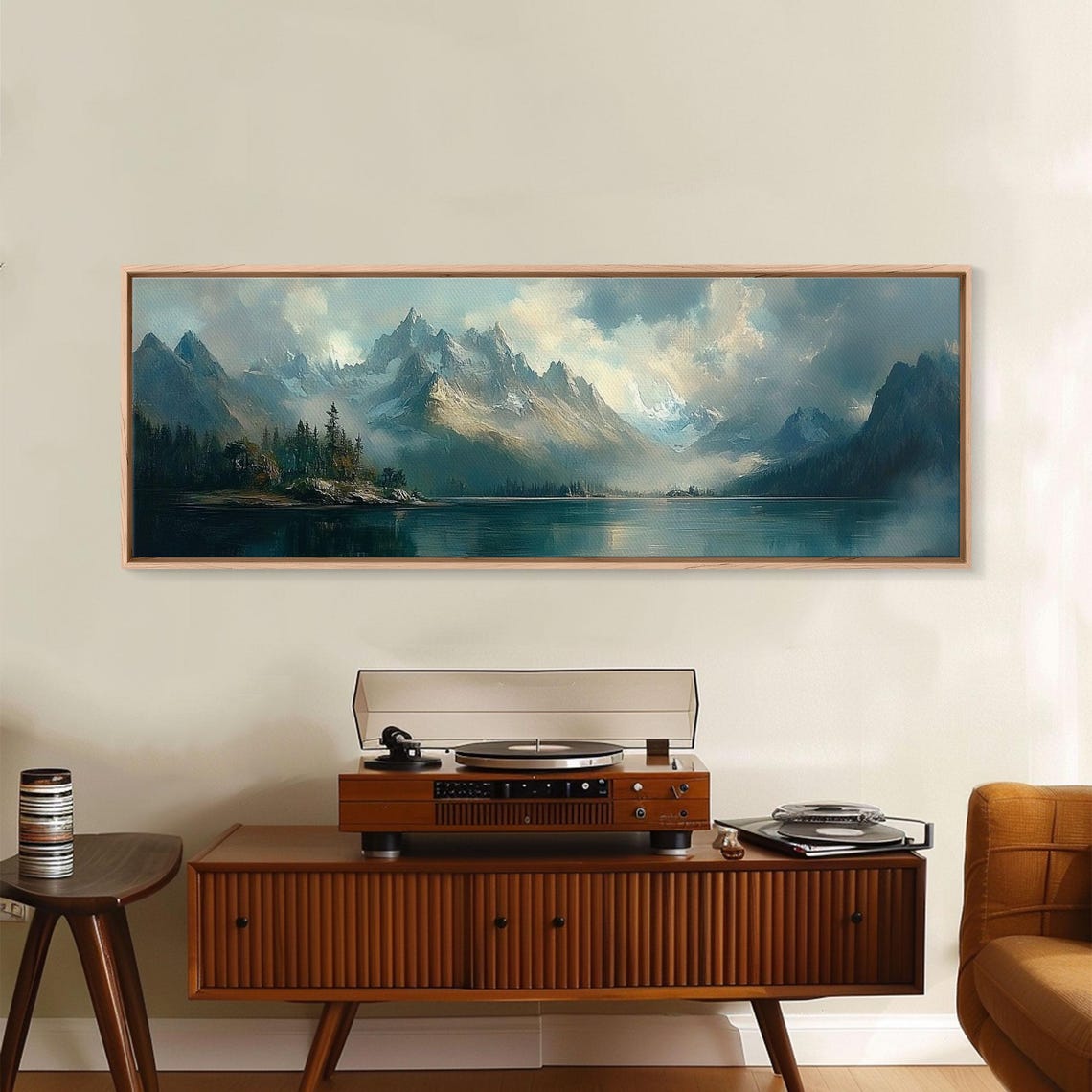 Stormy Misty Mountain Lake Dark Moody Landscape Painting Poster - Image 6