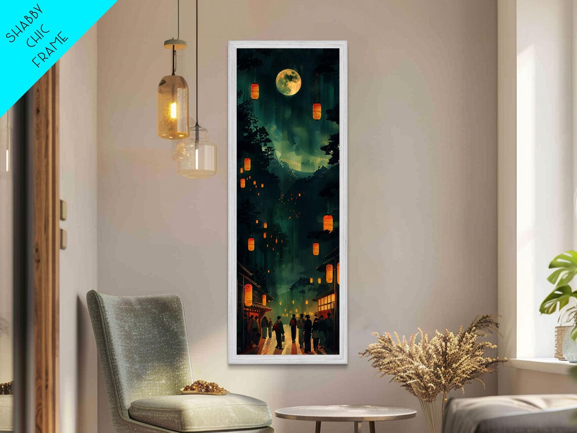 Night Festival Lanterns Street Full Moon Japanese Art Poster - Image 2