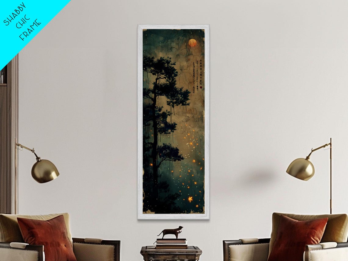 Moonlit Pine Tree Dark Night Sky Japanese Tall Vertical Print - Image 4