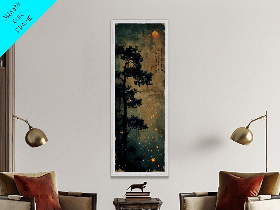 Pine Tree Moonlit Sky Japanese Art Skinny Art Tall Art Framed Print Ukiyo E Style - Image 4