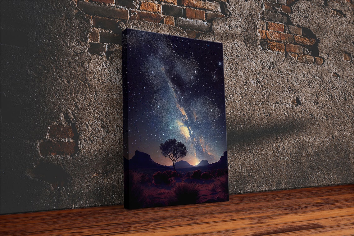 Starry Night Plains Lone Tree Milky Way Desert Dark Sky Poster - Image 2