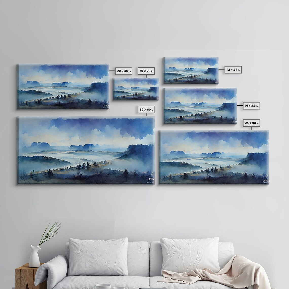 Watercolor Valley Trees and Mountains Art Print - Image 2