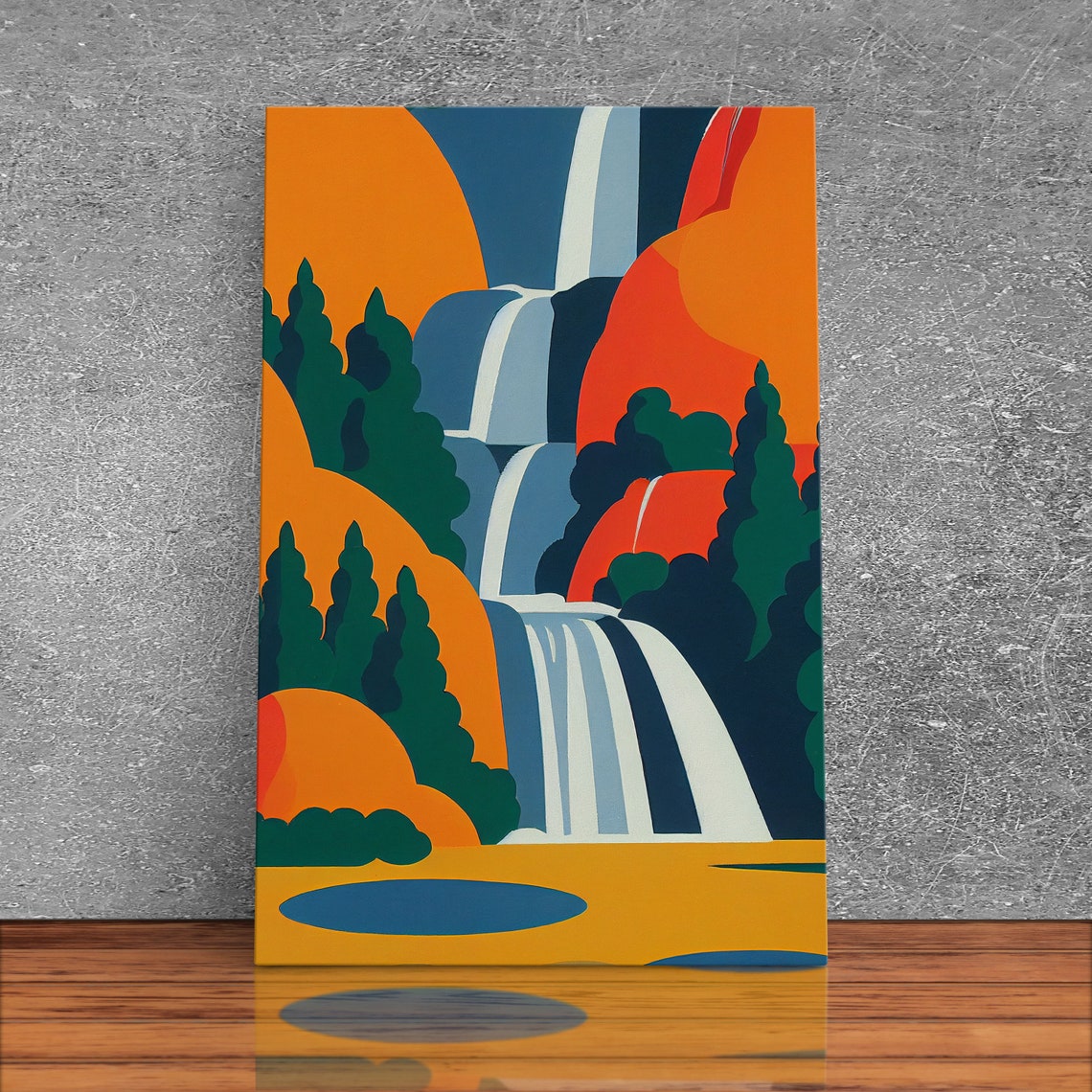 Bold Geometric Waterfall In Orange Teal Abstract Style Modern Print - Image 2