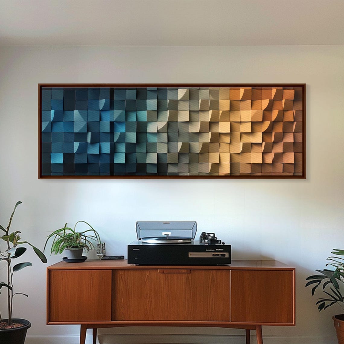 Geometric Mosaic Waves Blue Orange Abstract Modern Art Poster