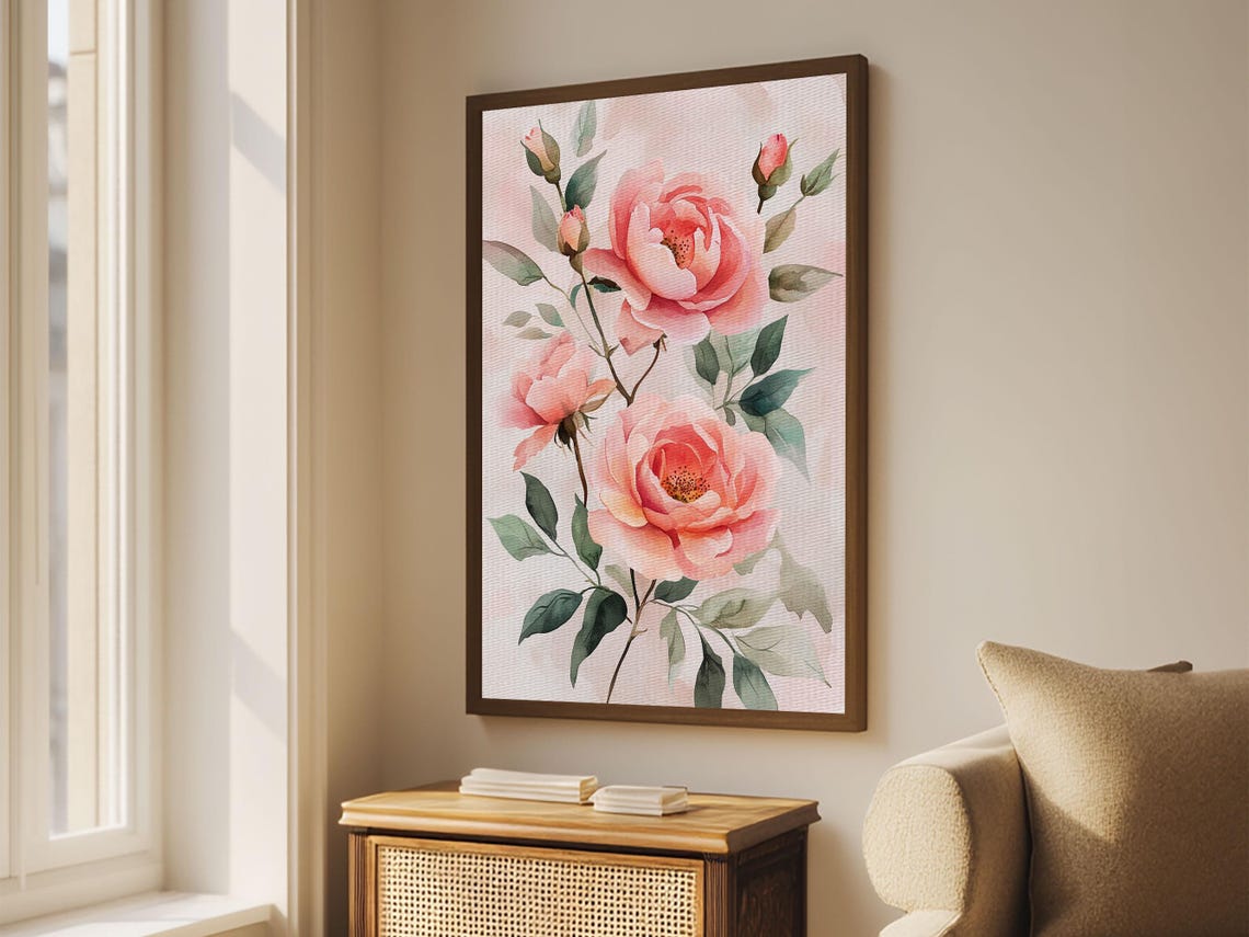 Pink Peony Roses Watercolor Floral Botanical Garden Art Print - Image 3