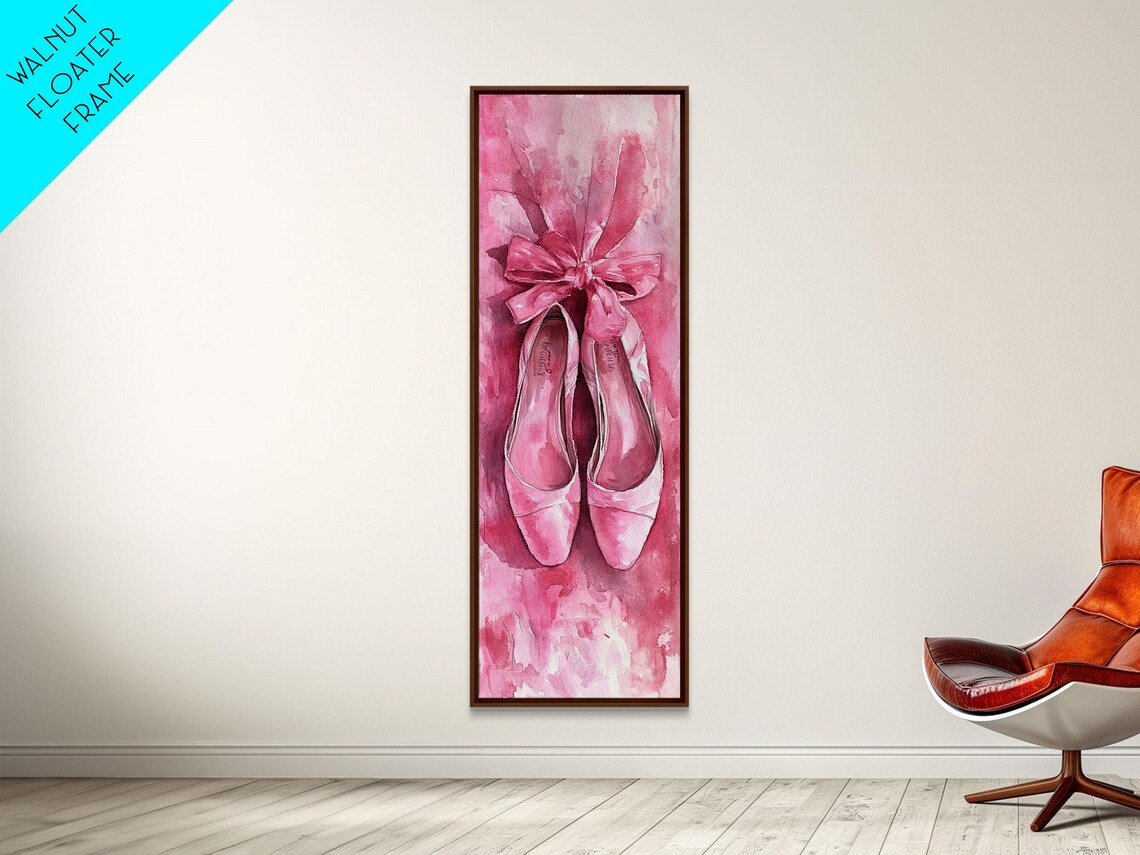 Pink Ballet Shoes Watercolor Painting Pointe Slippers Bow Vertical Poster - Image 3