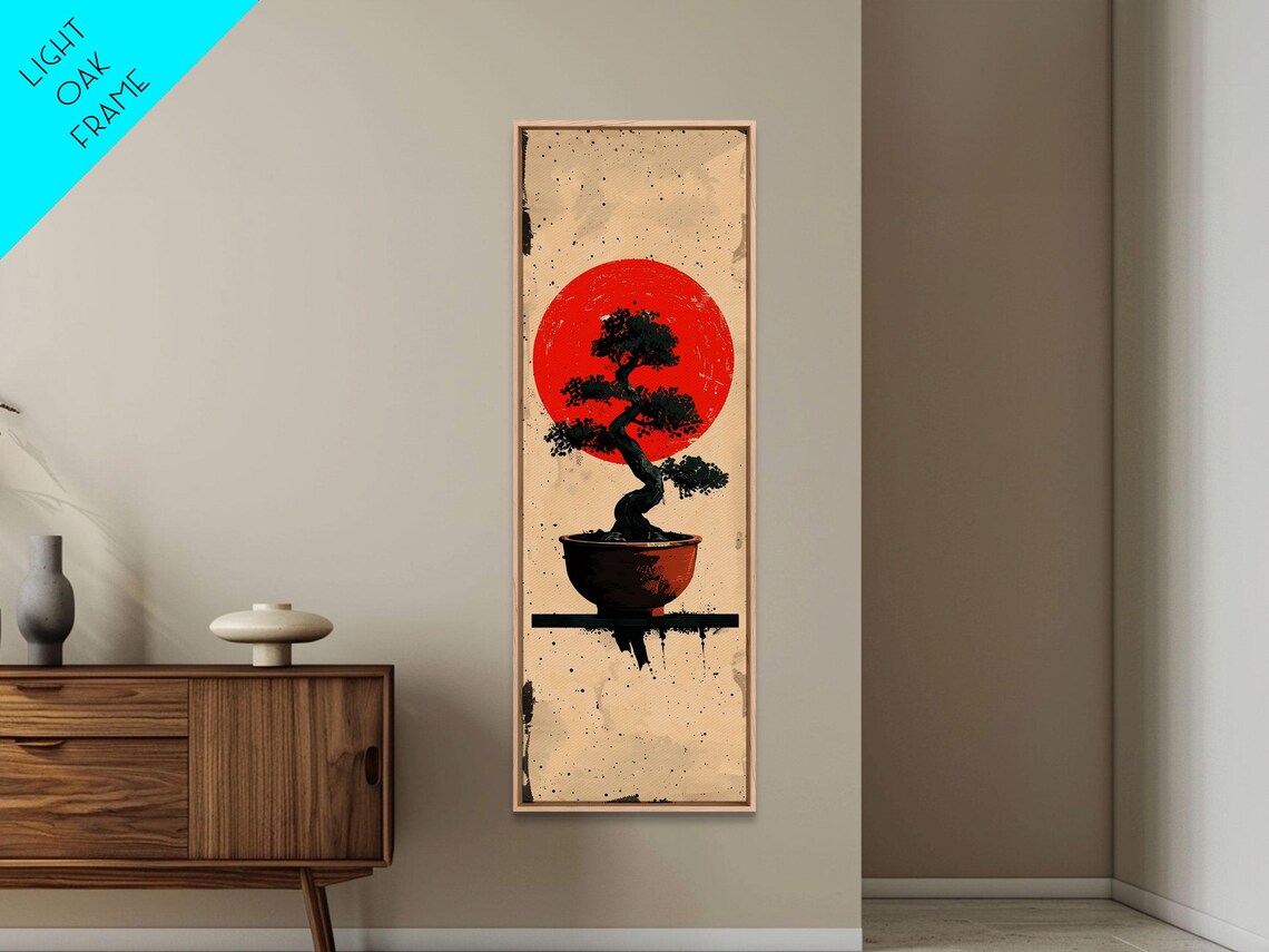 Print Bonsai Tree Silhouette Against Red Sun Minimalistic Japanese Style Art For Modern Home Wall Decoration - Image 5